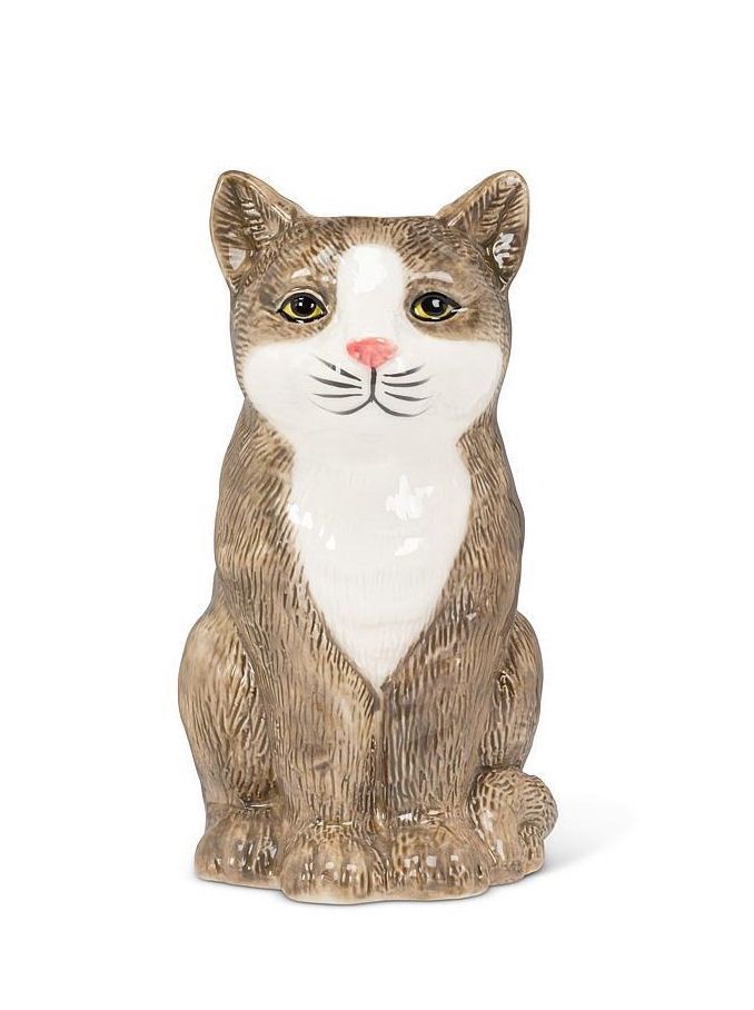 Sitting Grey Brown Tabby Cat Vase