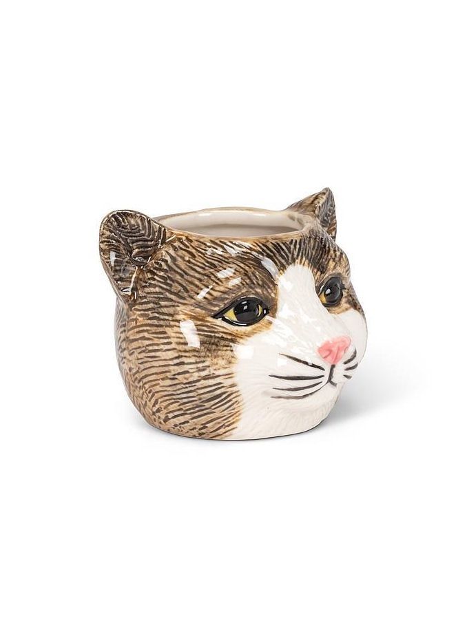 Small Grey Brown Tabby Cat Planter