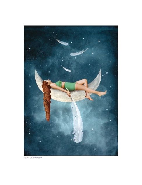 Four Of Swords Moon Feather Card