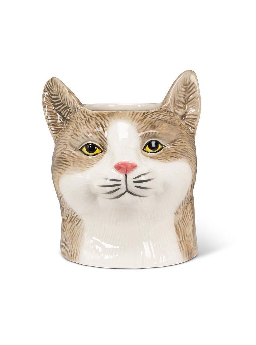 Medium Grey Brown Tabby Cat Planter