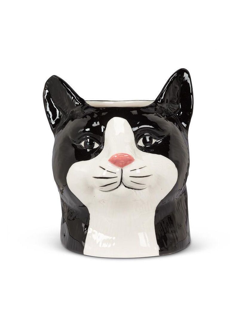 Medium Black And White Cat Planter