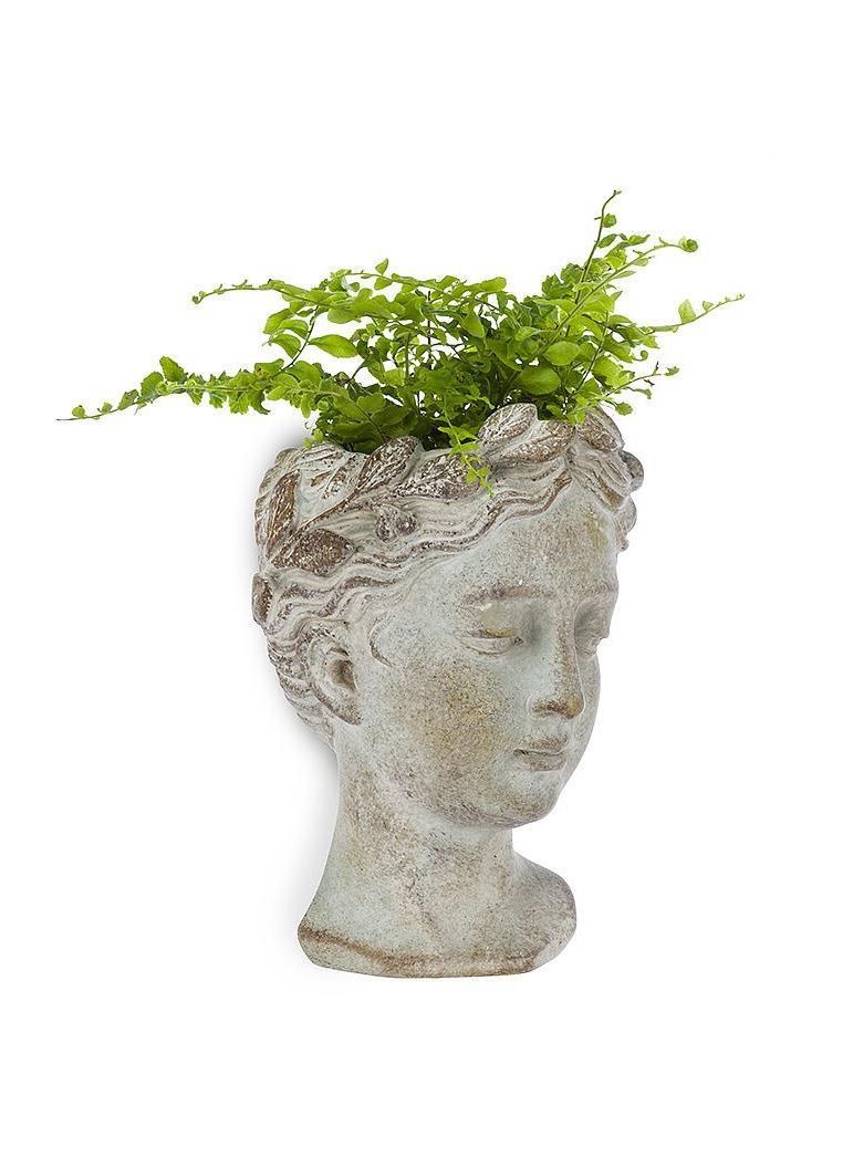 Small Concrete Woman Head Wall Planter