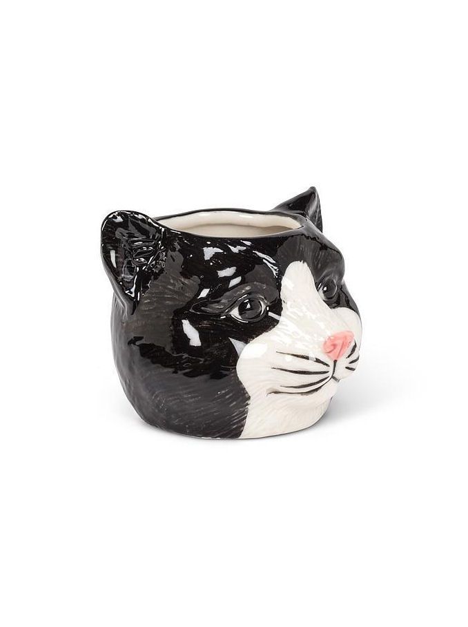 Small Medium Black And White Cat Planter