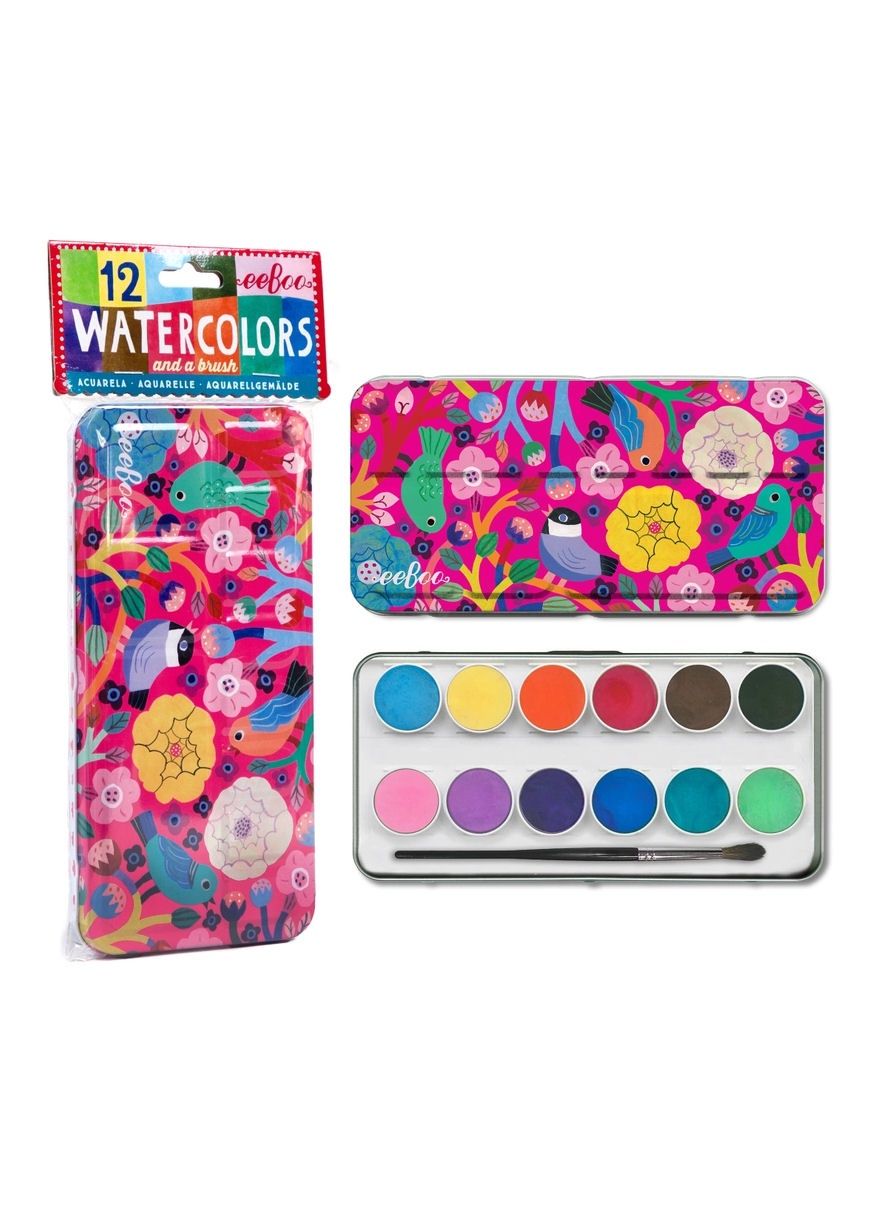 Birds And Flowers Watercolor Tin