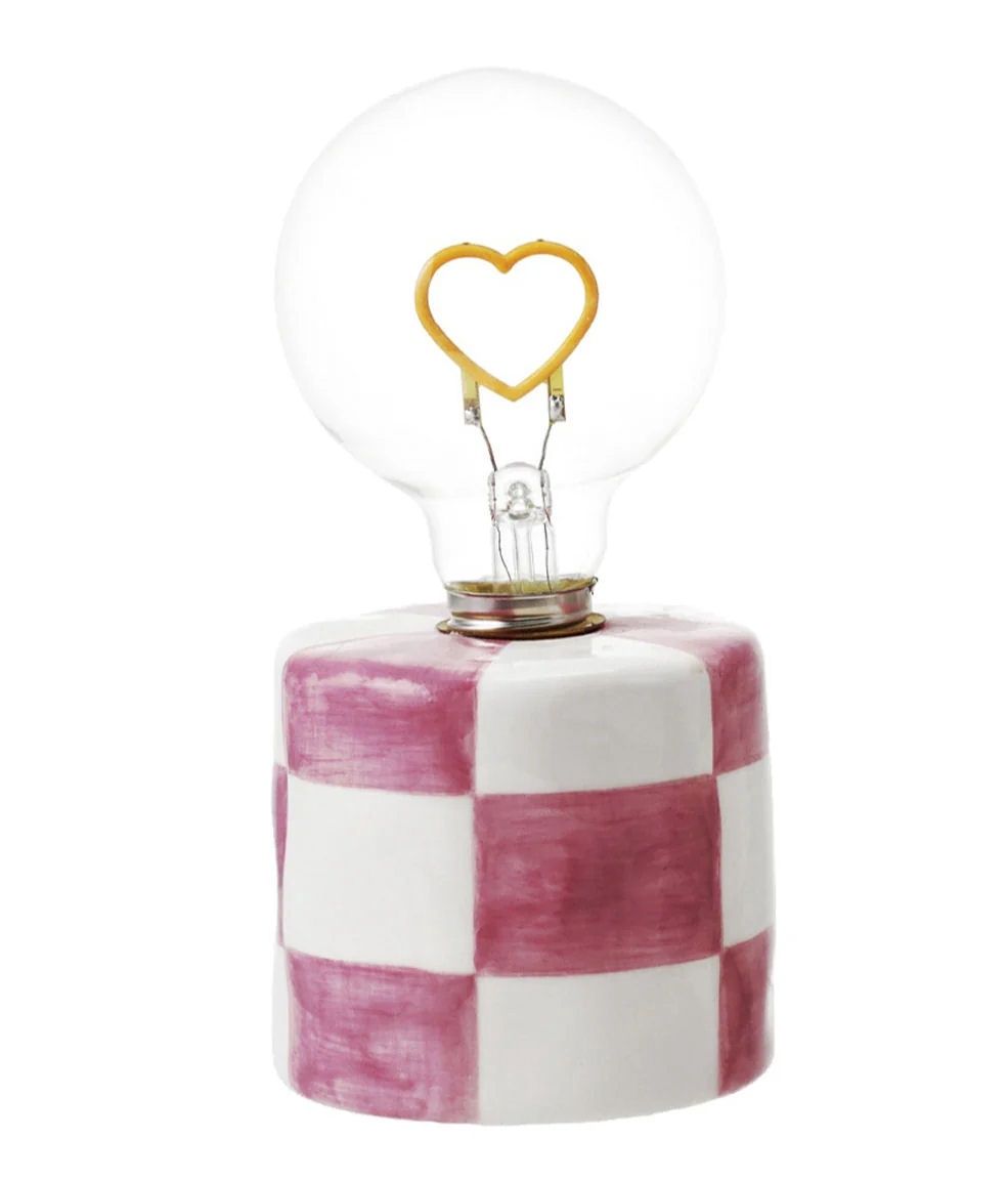 Ceramic LED Heart Light Pink Checkered Lamp