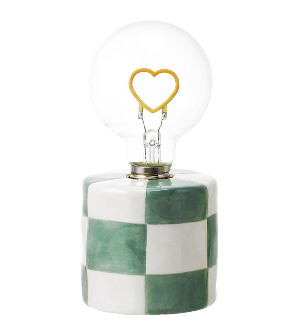 Ceramic LED Heart Light Mint Checkered Lamp