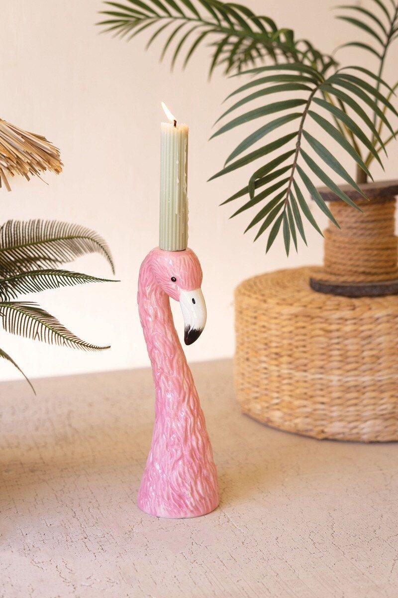 Ceramic Flamingo Taper Candle Holder