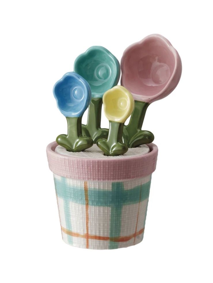 Ceramic Flower Measuring Spoons In Holder