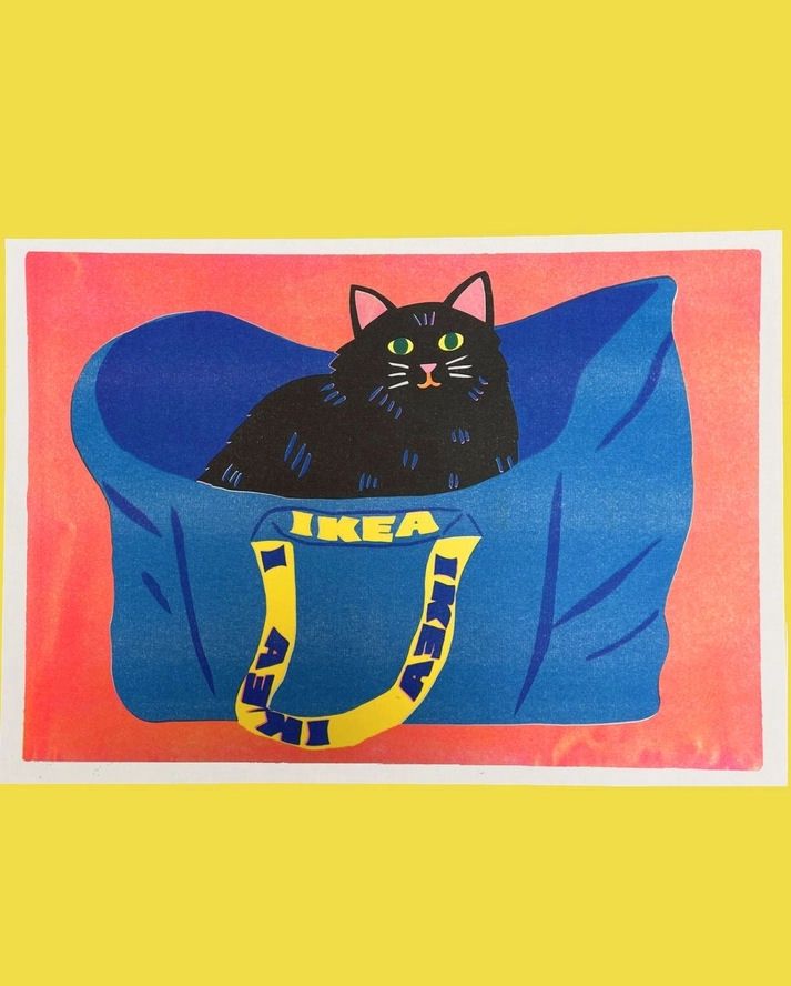 IKEA Bag Cat A3 Risograph Print