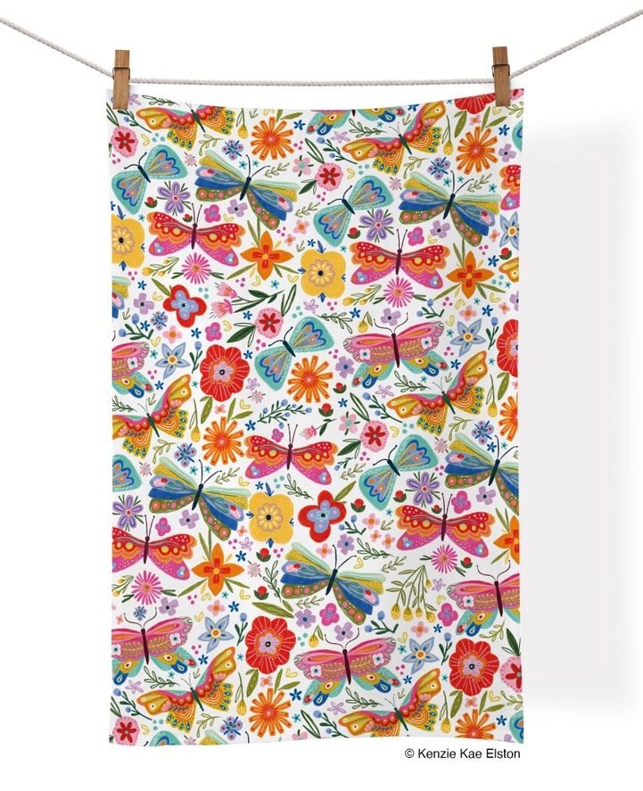 Butterfly Floral Cotton Tea Towel