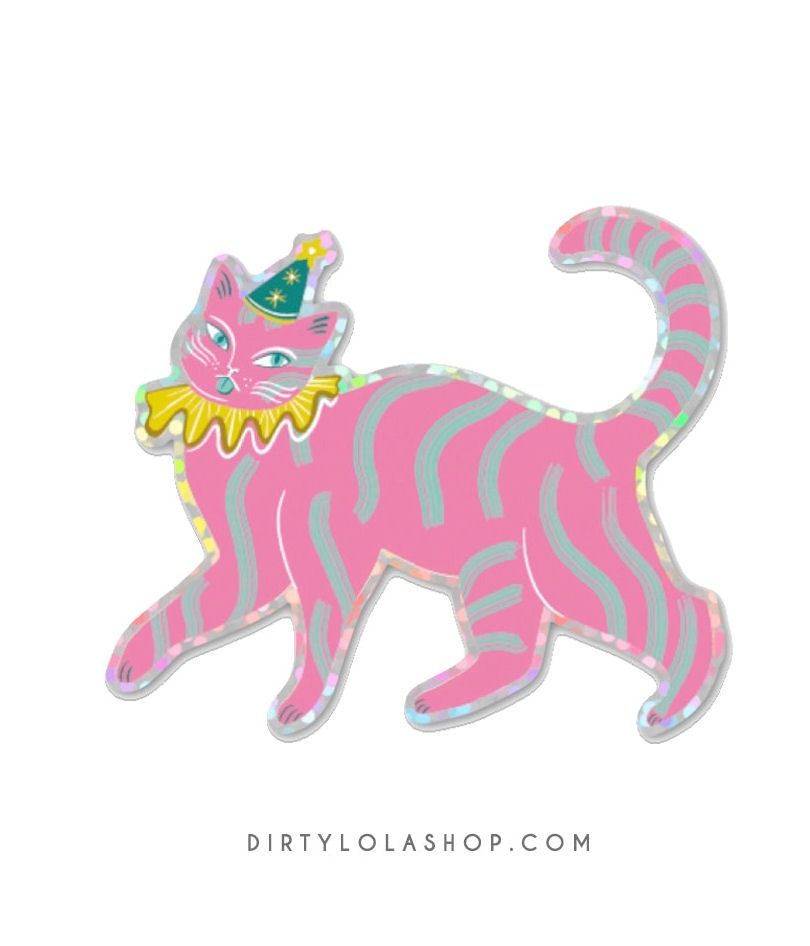 Big Party Pooper Clown Kitty Glitter Sticker