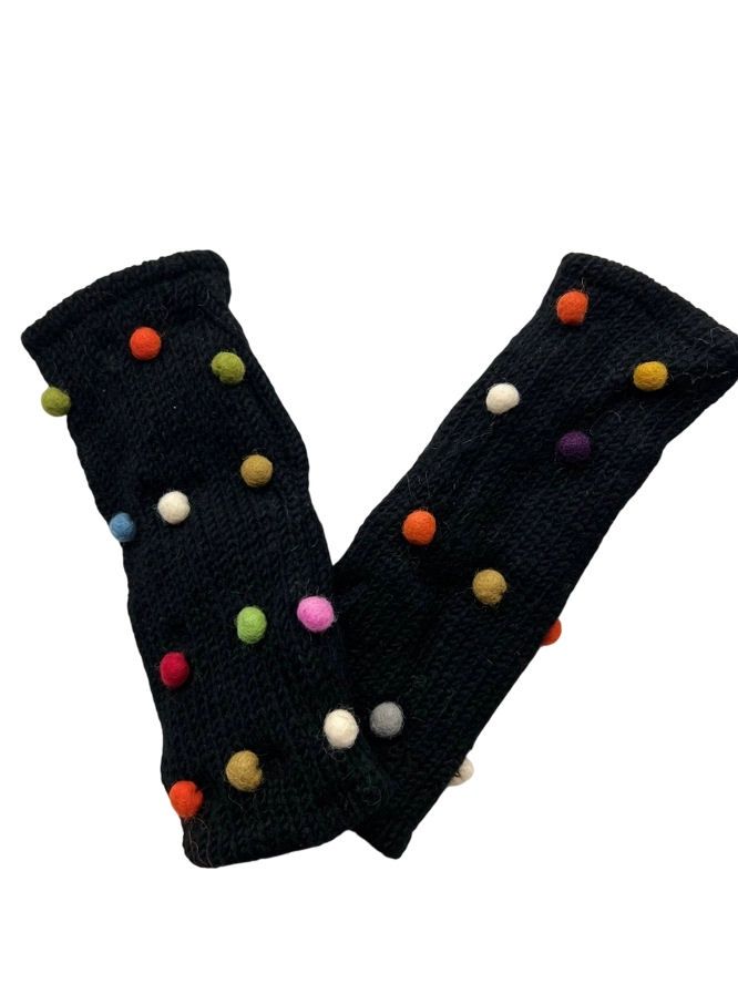 Black Pom Pom Fingerless Gloves