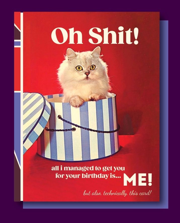 Oh Shit! Cat In A Box Birthday Card