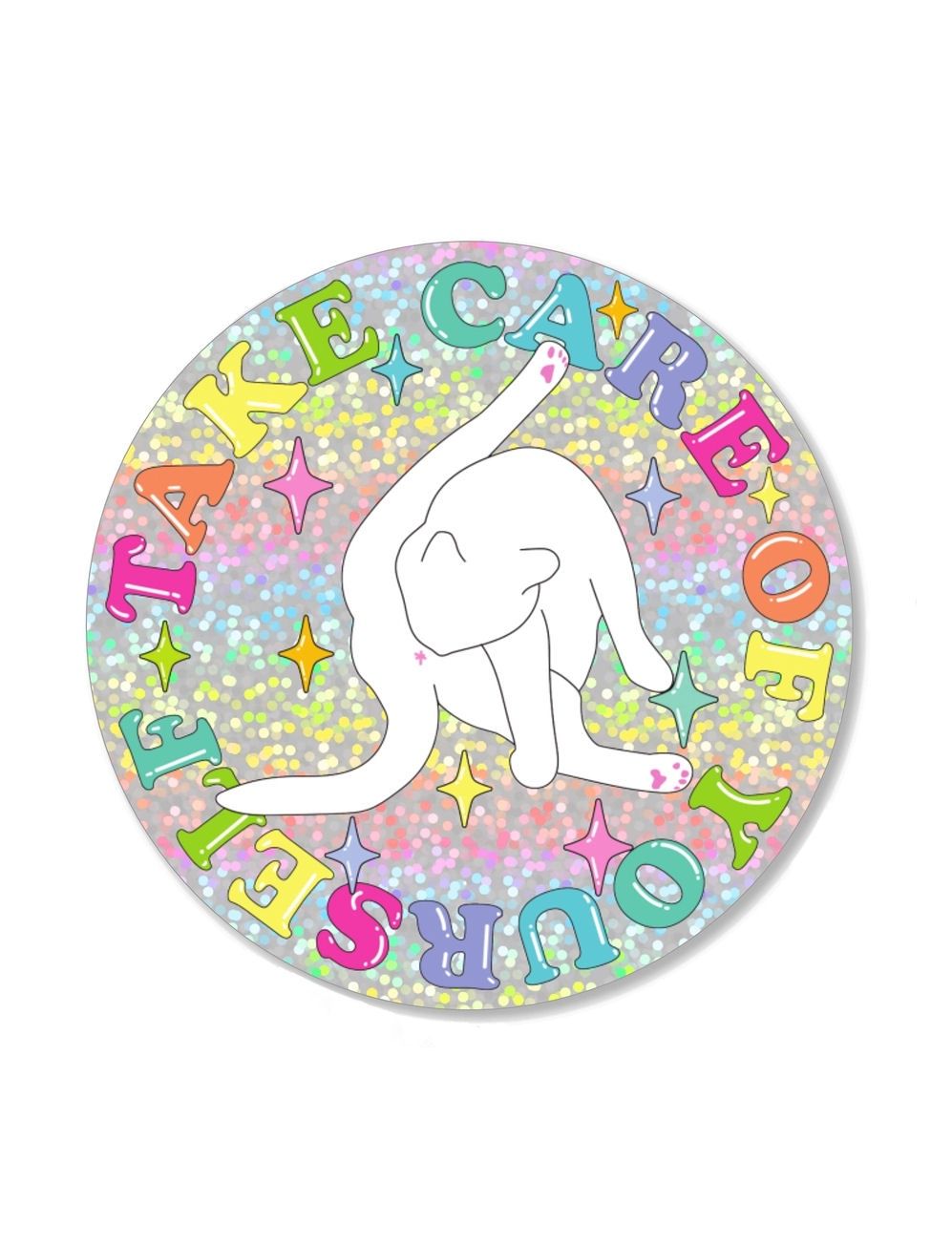 Take Care Of Yourself Cat Sparkle Sticker