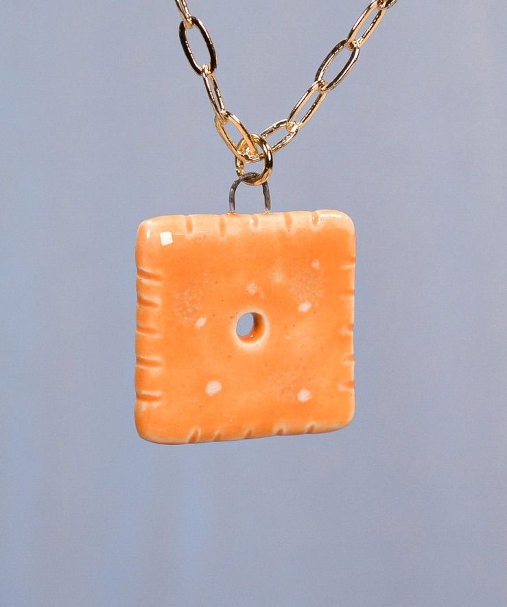 Cheese Cracker Ceramic Necklace