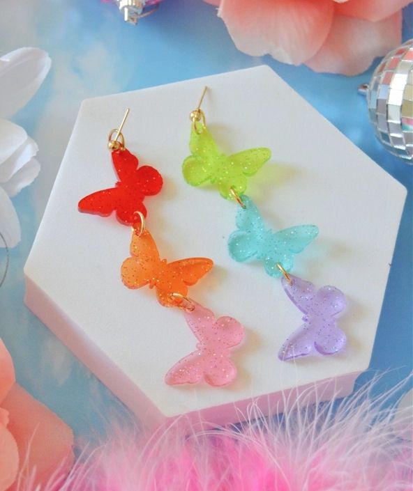 Rainbow Holographic Butterfly Earrings