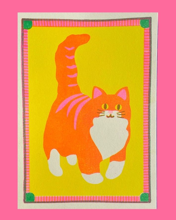 Orange Cat A5 Risograph Print