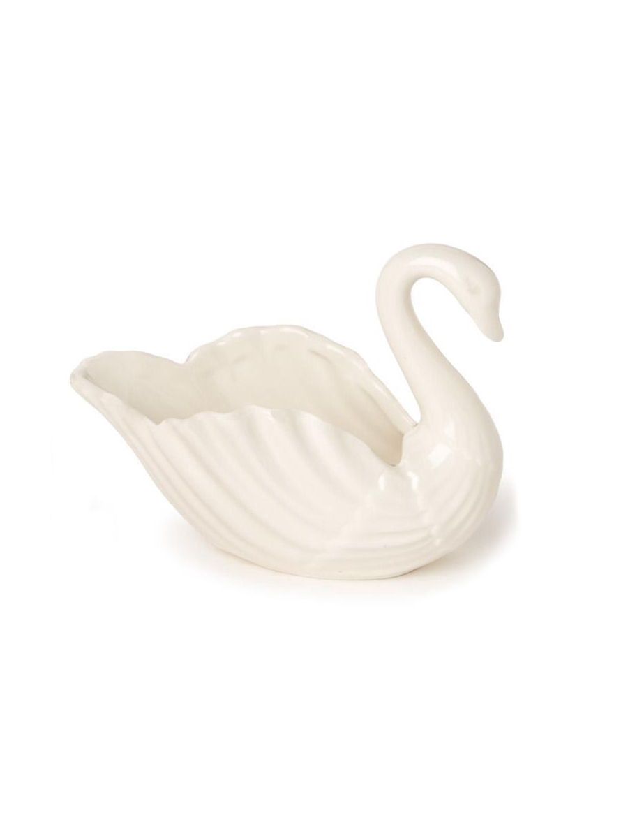 Ceramic Swan Ring Holder Trinket Bowl, Color: White
