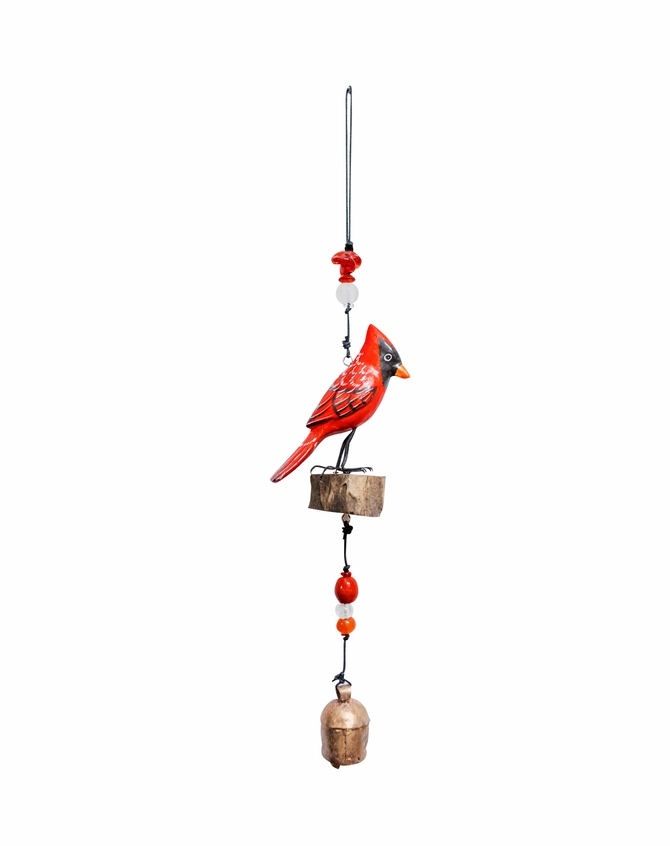 The Cardinal’s Perch Painted Wood Beads And Bell