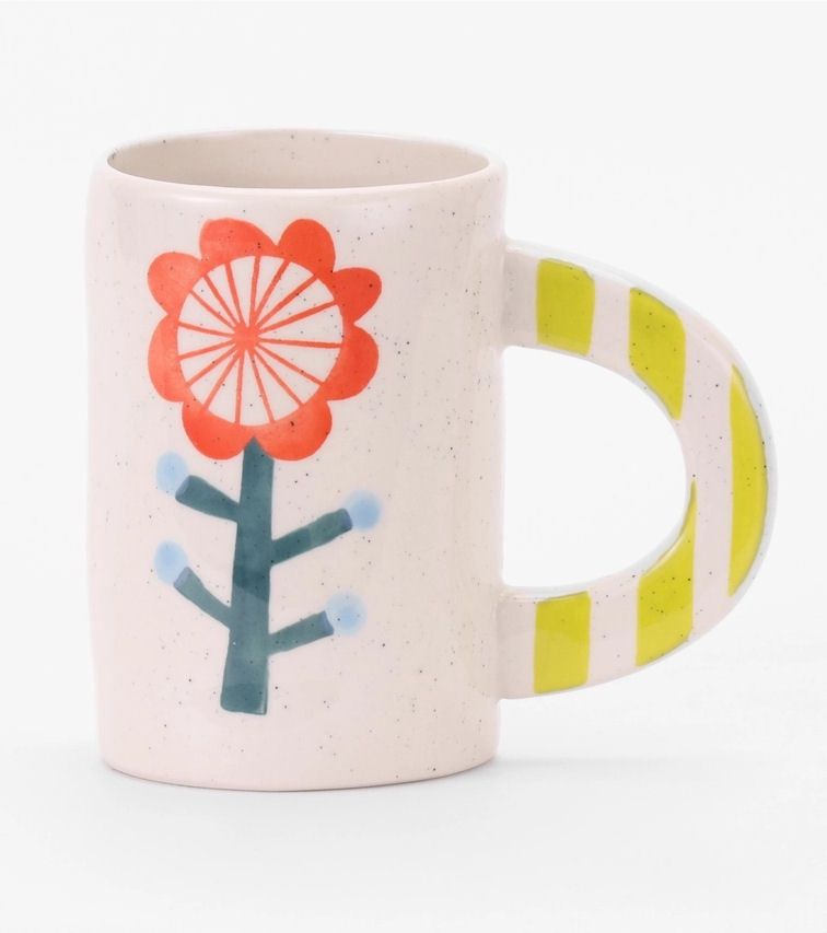 Ceramic Red And Blue Flower Mug