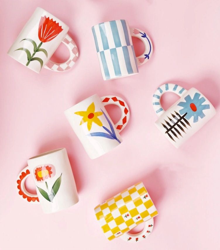 Ceramic Red And Blue Flower Mug