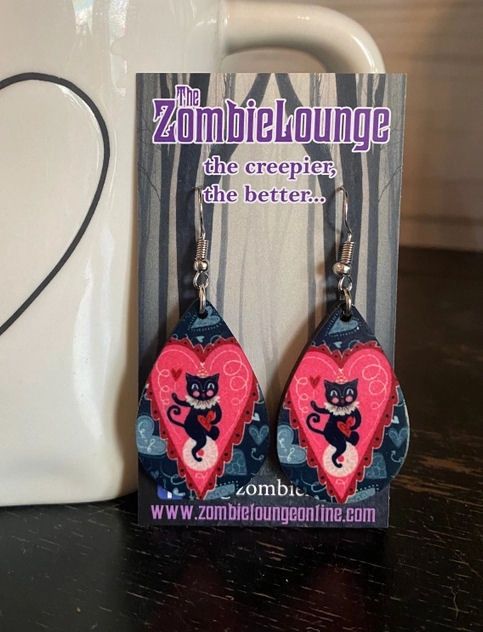 Dancing Cat In Heart Valloween Dangle Earrings