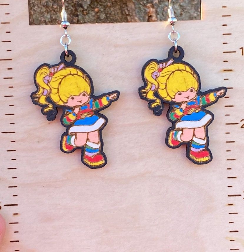 Rainbow Brite Wood Dangle Earrings