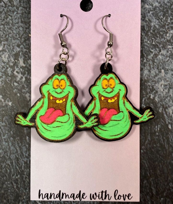 Slimer Ghostbusters Wood Dangle Earrings