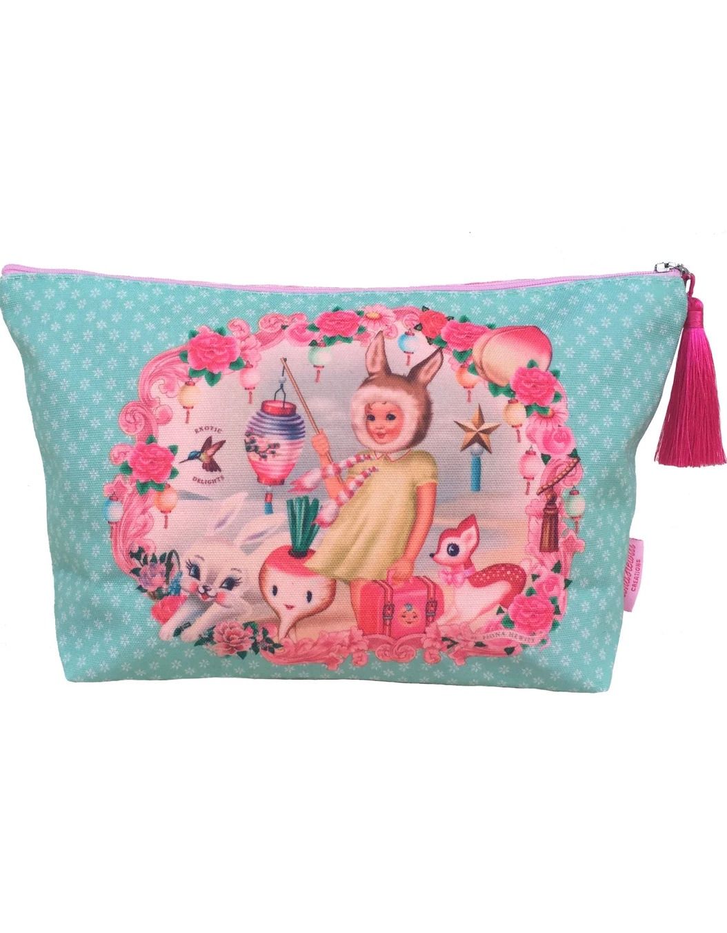 Fiona Hewitt Rabbit Girl Radish Large Makeup Bag