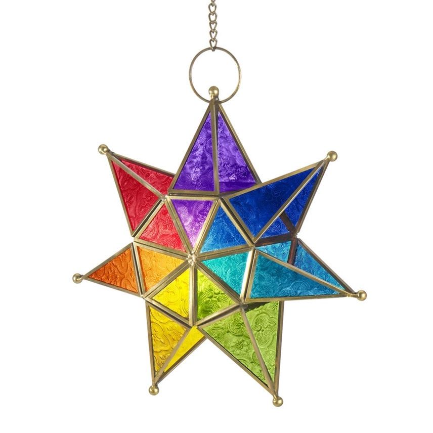 Rainbow 7-Point Star Tealight Lantern With Chain