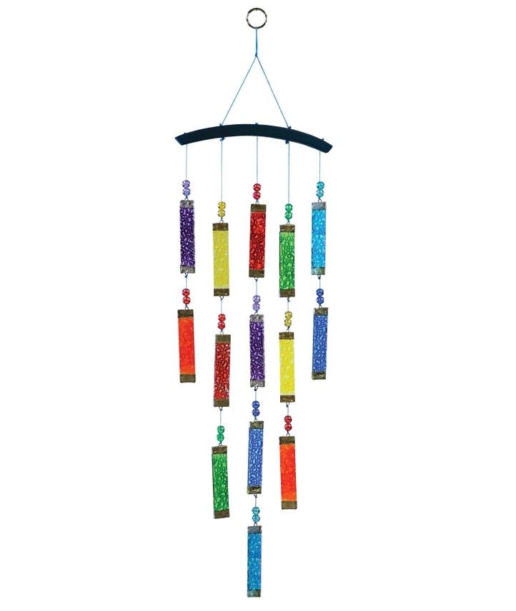Rainbow Textured Tiered Glass Mobile Wind Chime