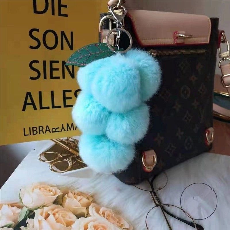 Rabbit Fur Grape Keychain, Color: Baby Blue