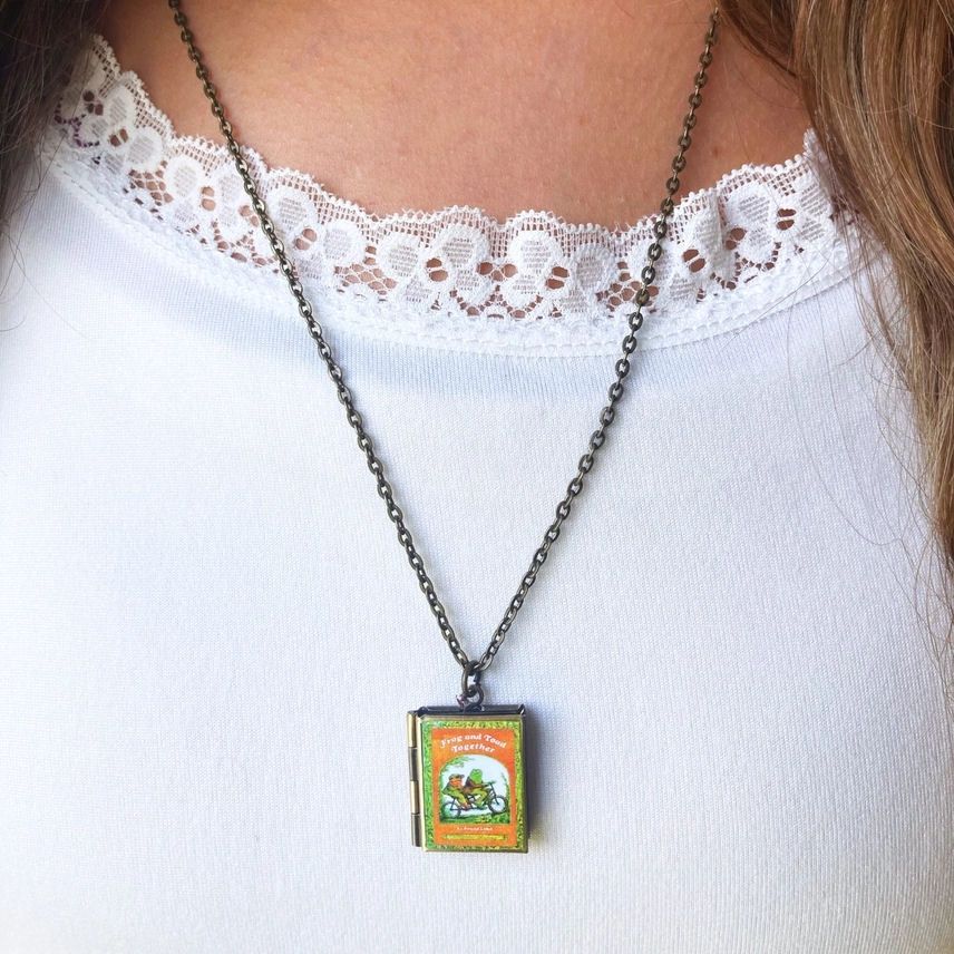 Book Locket Frog And Toad Together Bronze Necklace