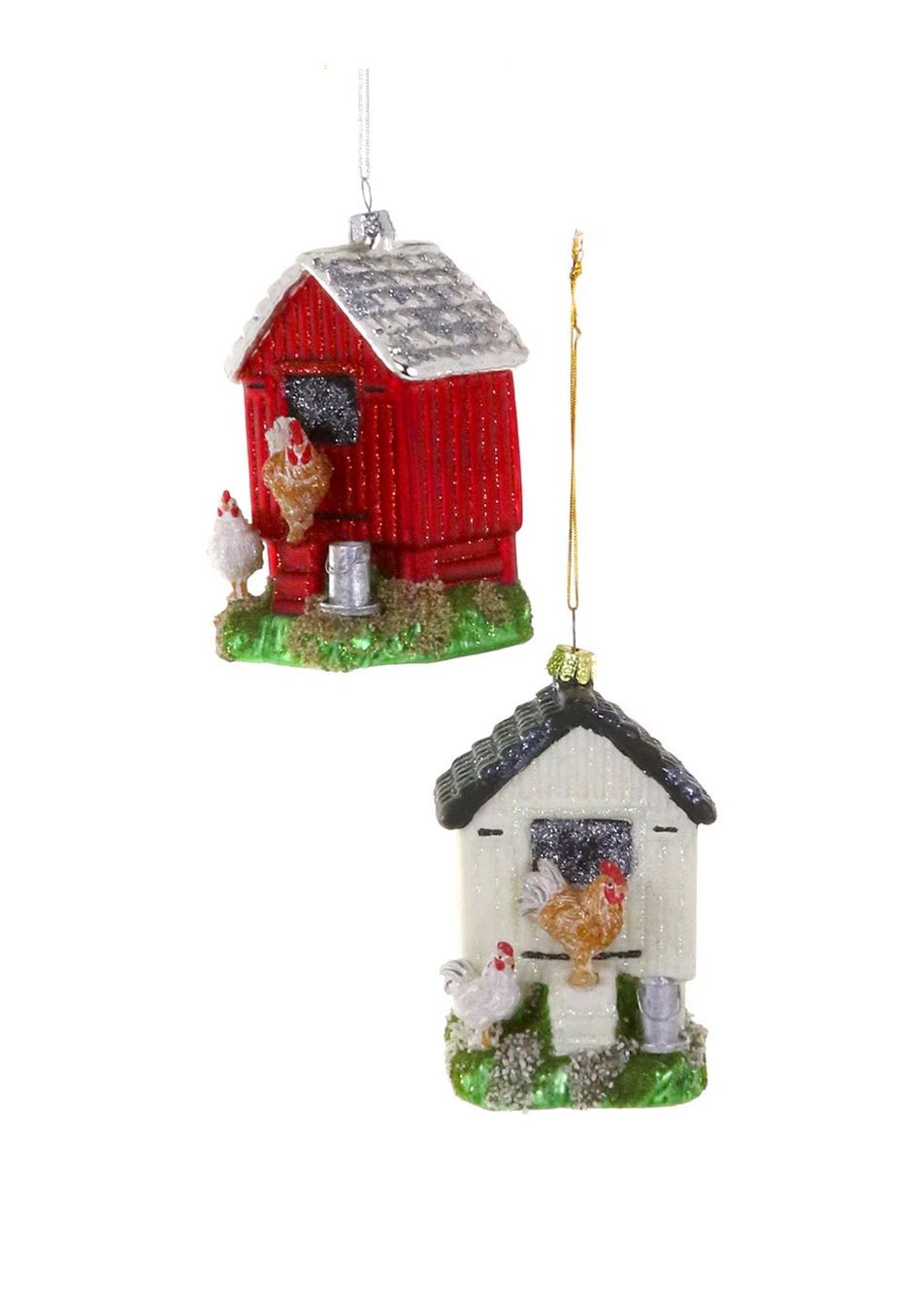 Chicken Coop Glass Ornament, Color: Red