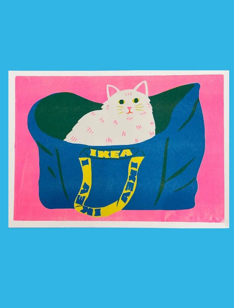 IKEA Bag White Cat A3 Risograph Print