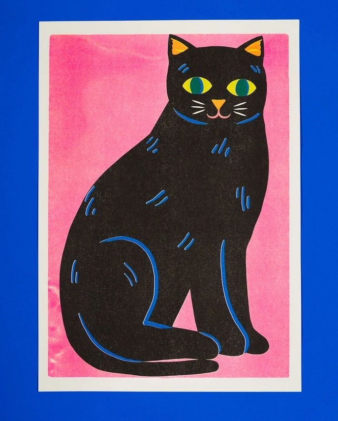 Black Cat A3 Risograph Print