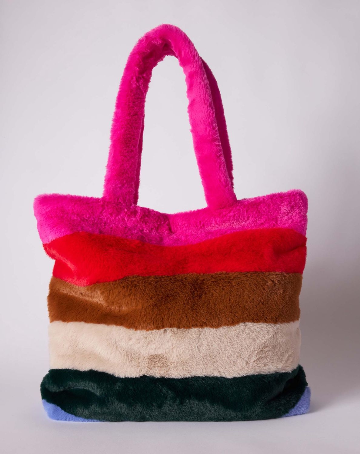 Cozy Cabin Rainbow Stripe Faux Fur Tote Bag