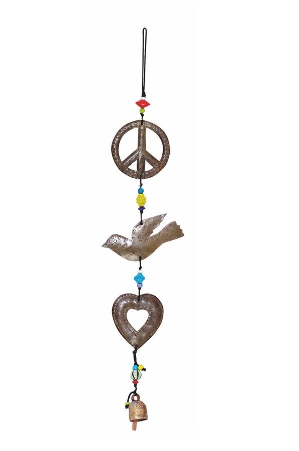 Peace, Dove, And Heart Beads And Bell