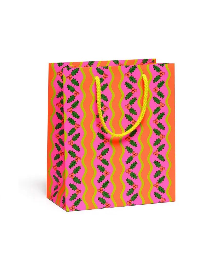 Wavy Holiday Holly Medium Gift Bag