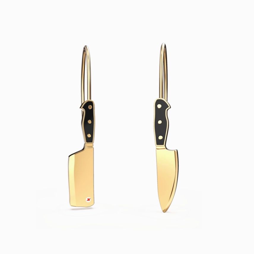 Chefs Knife And Cleaver Gold Earrings