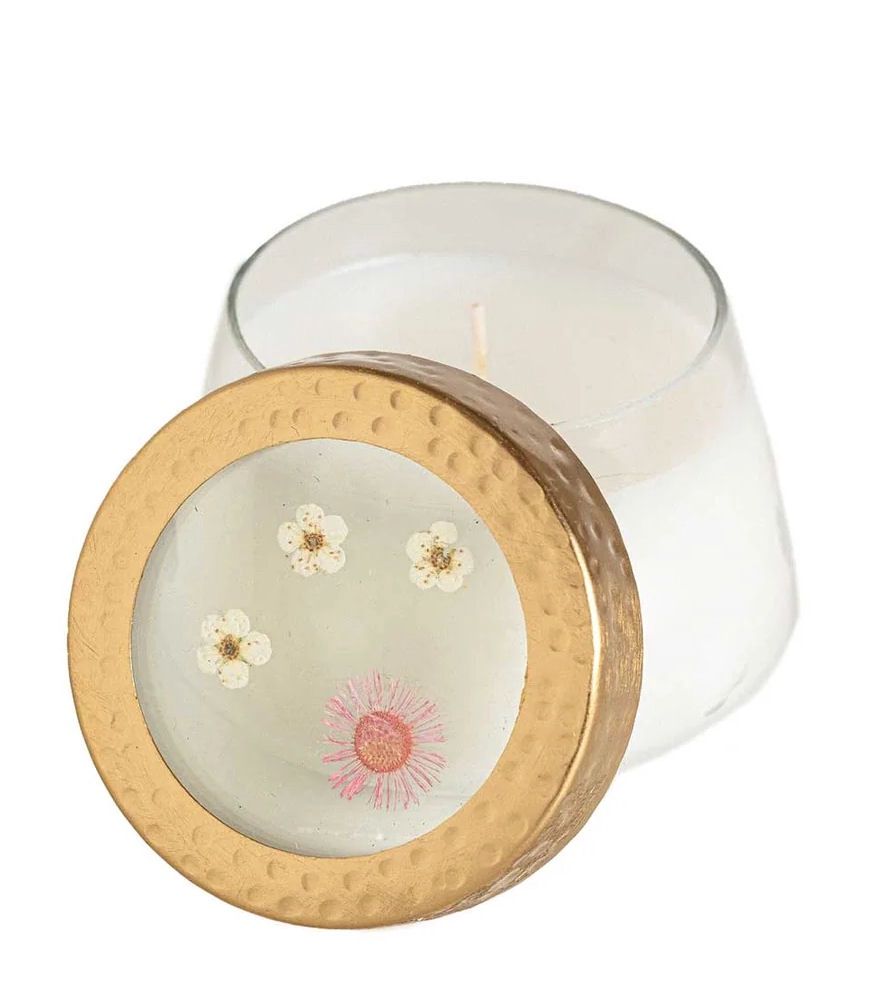 Apricot Rose Pressed Flower Small Candle
