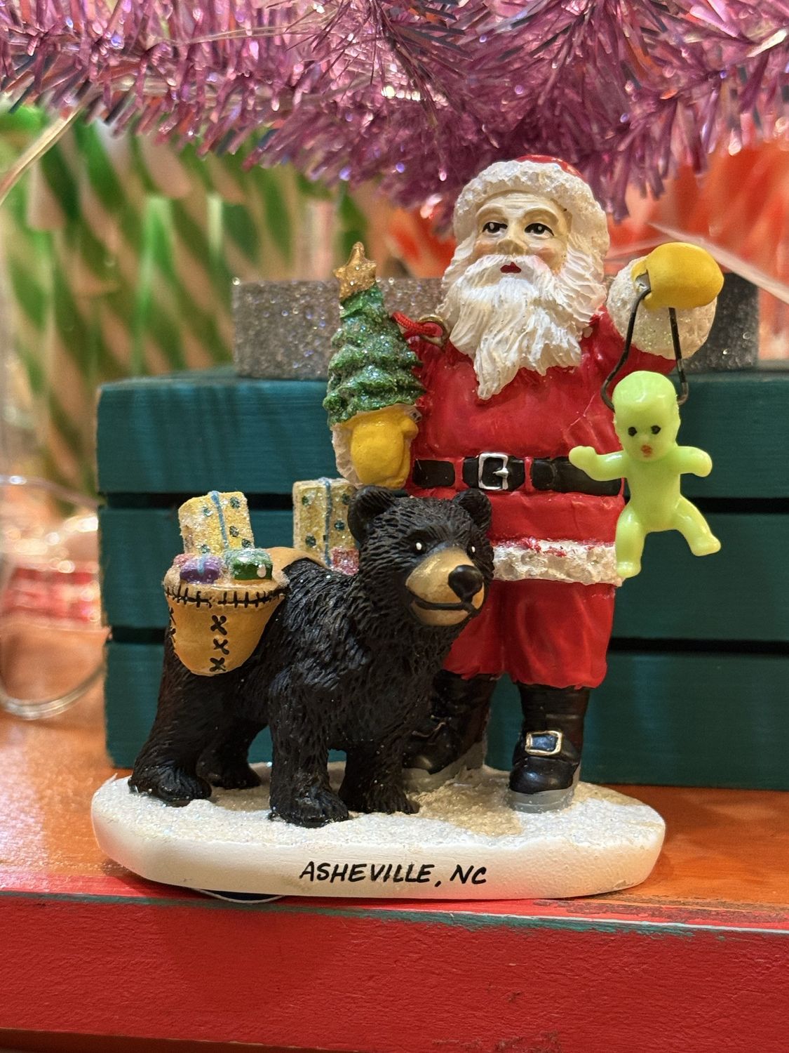 Asheville Old Fashion Santa With Black Bear Ornament