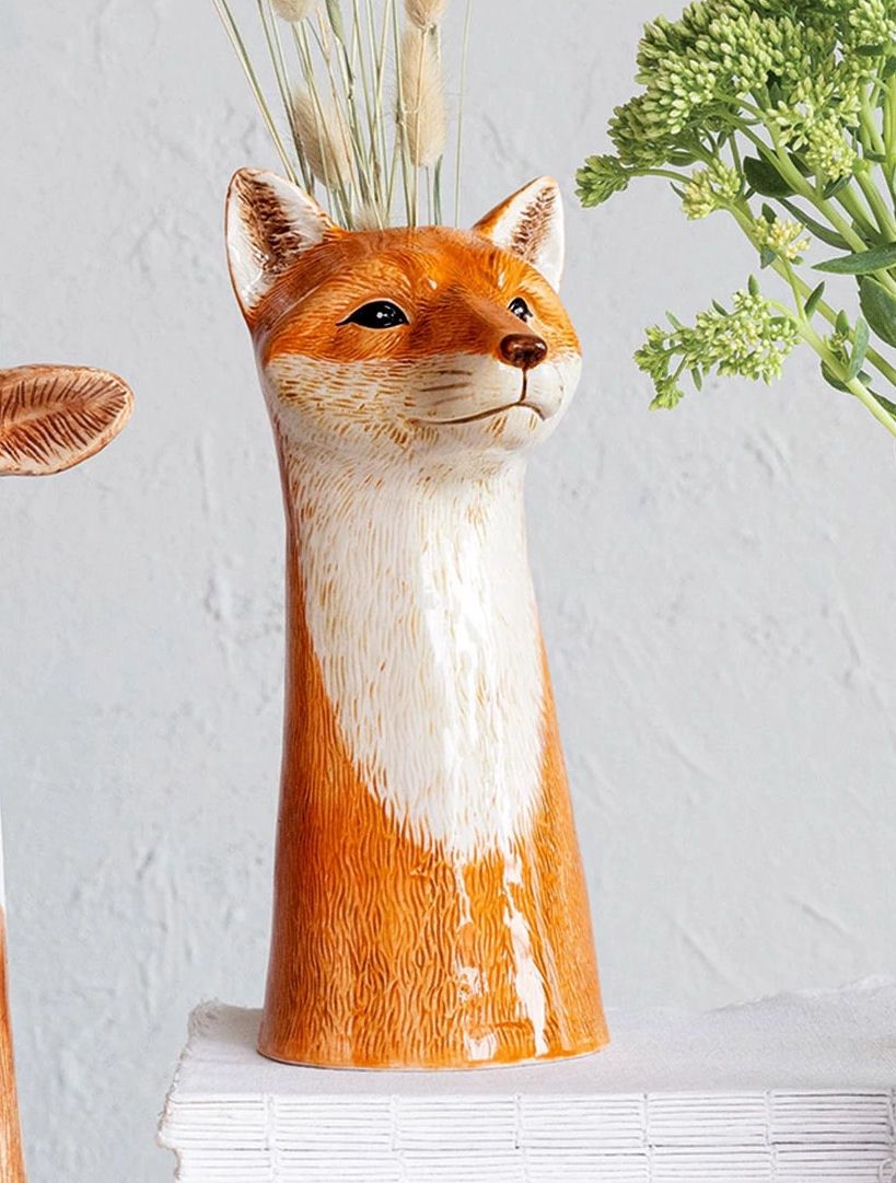 Fox Head Ceramic Vase