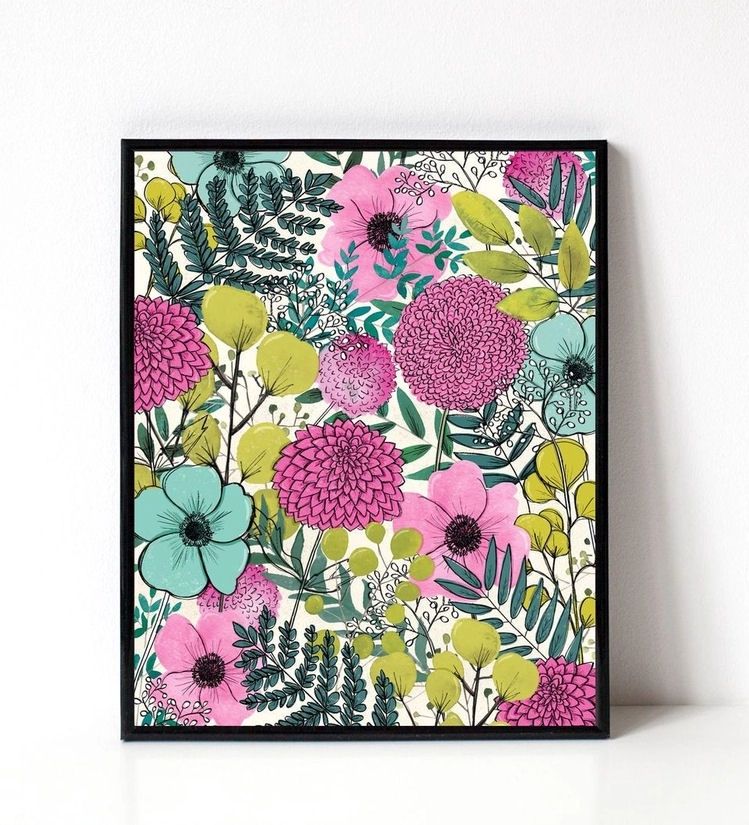 Pink And Chartreuse Flowers 8x10 Art Print