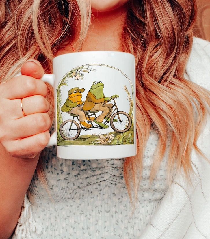 Frog And Toad On Two Seater Bicycle Cottage Core Mug