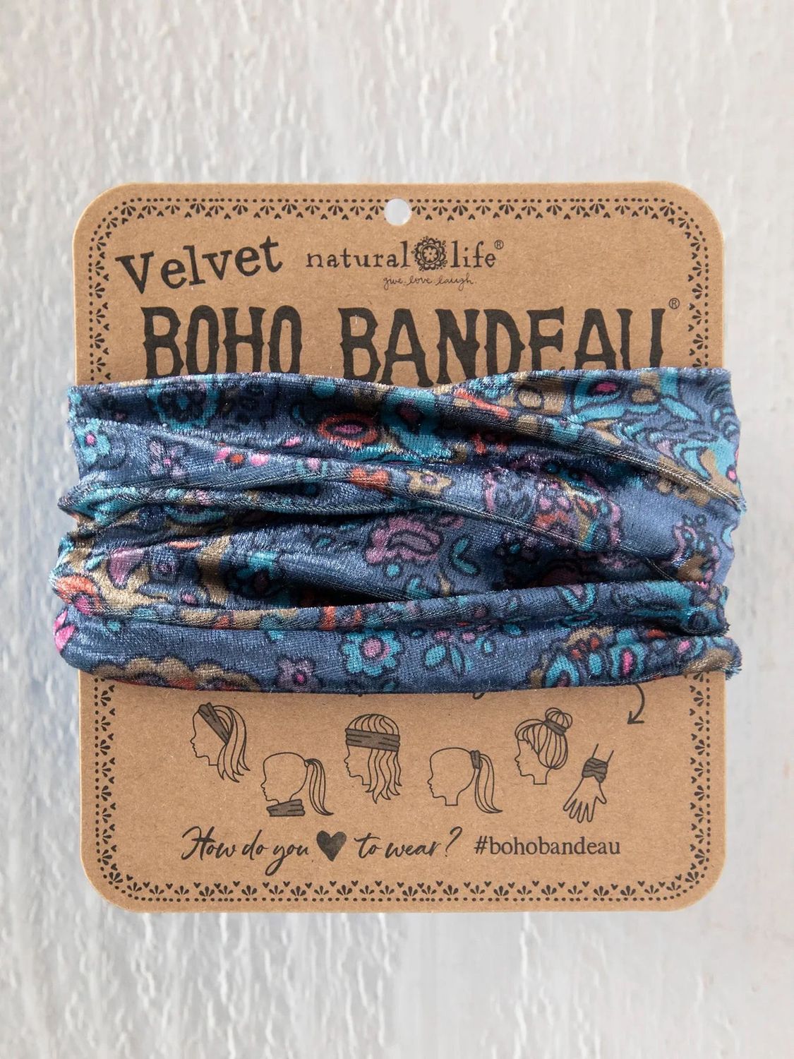 Retro Paisley Navy Velvet Boho Bandeau