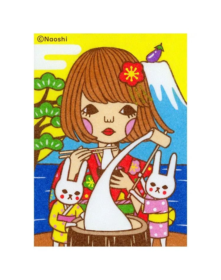 Rabbits Pounding Mochi 5x7 Art Print With Frame