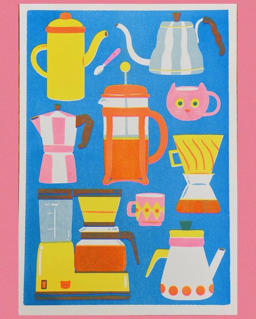 Coffee Pot A3 Risograph Print