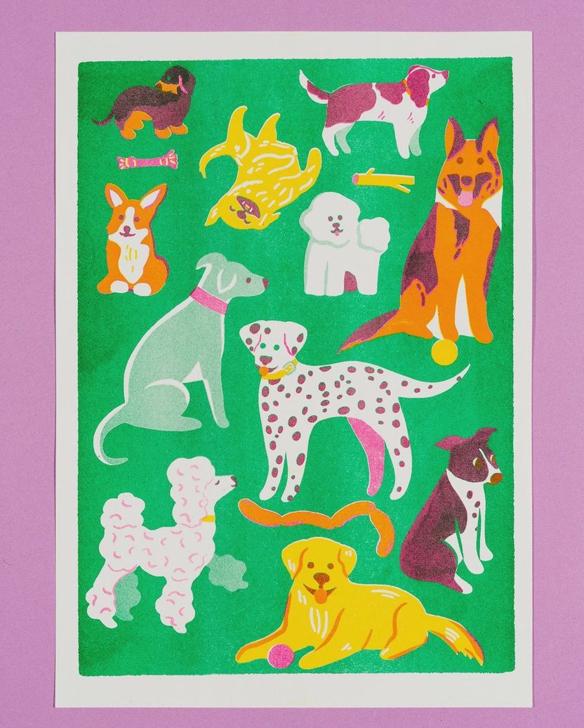 Dog Risograph A3 Risograph Print