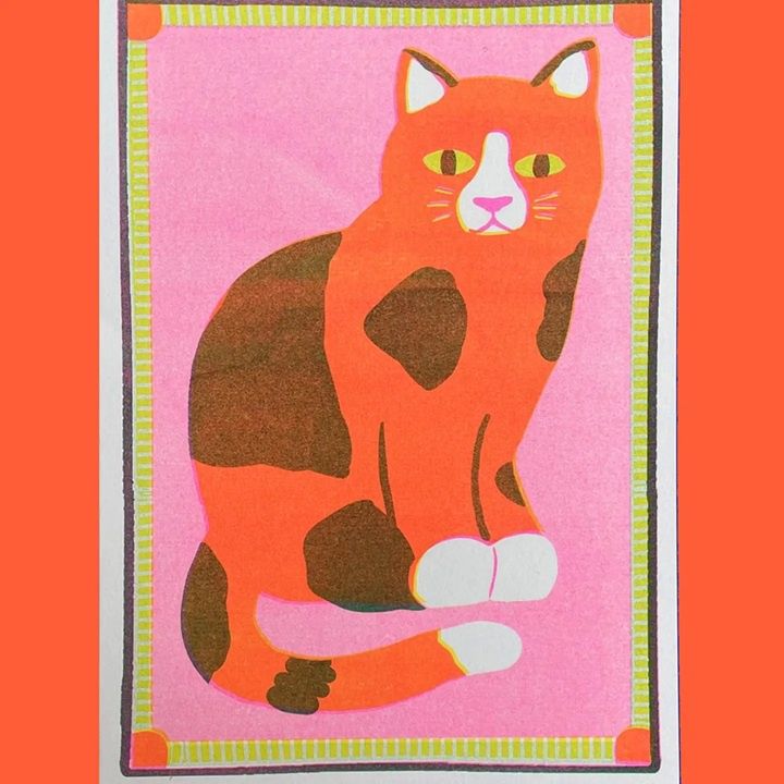 Orange Patchy Cat A5 Risograph Print
